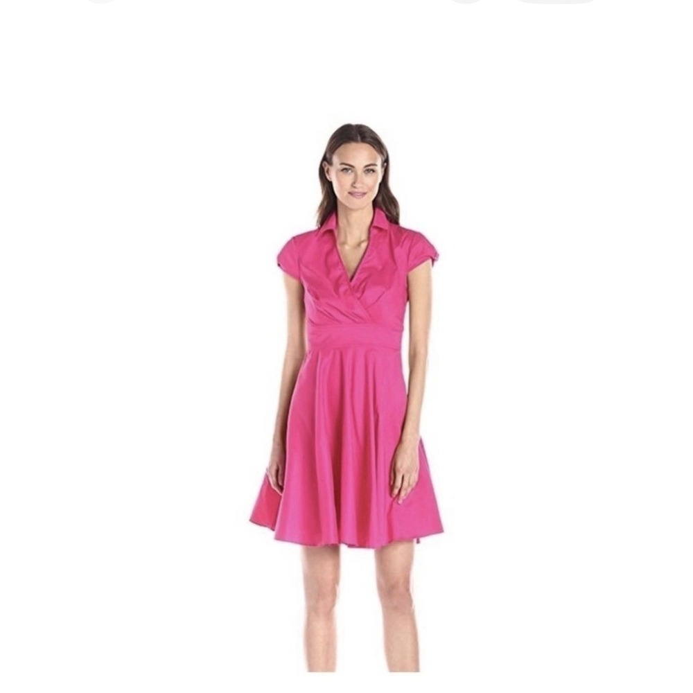 Betsey Johnson Womens Faux Wrap Hot Pink Midi Dress Size 14